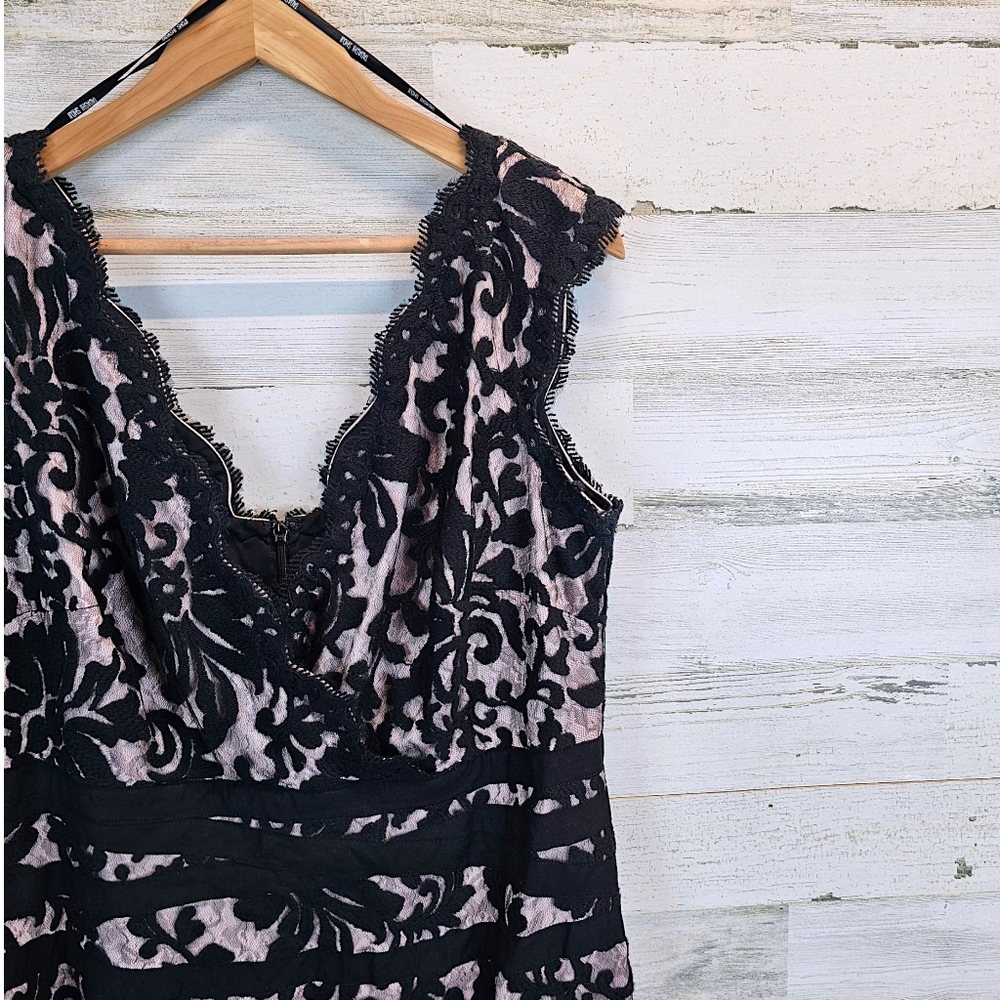 Tadashi Shoji Black Lace Overlay Cocktail Dress 16 Elegant Romantic Sheath - Picture 7 of 14